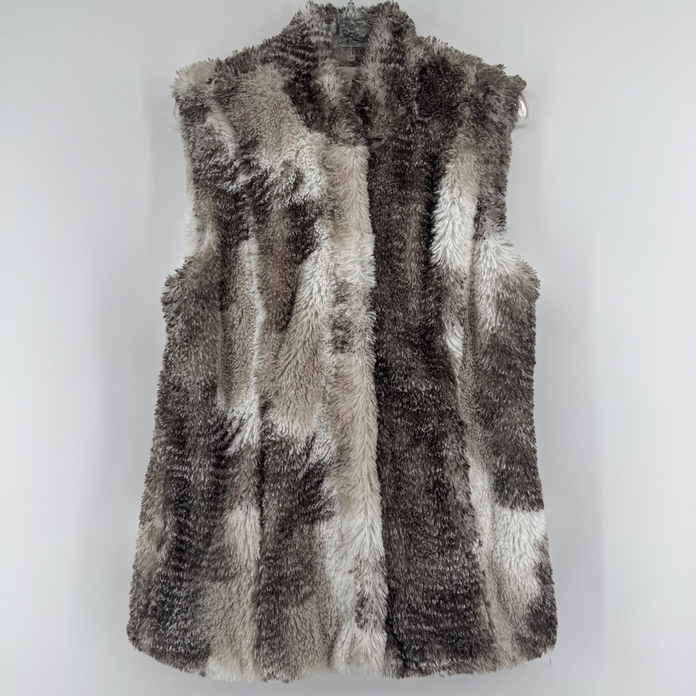 Cabi Faux Fur Vest Womens Medium Brown Cream‎ 3179 Sleeveless Plush Lined